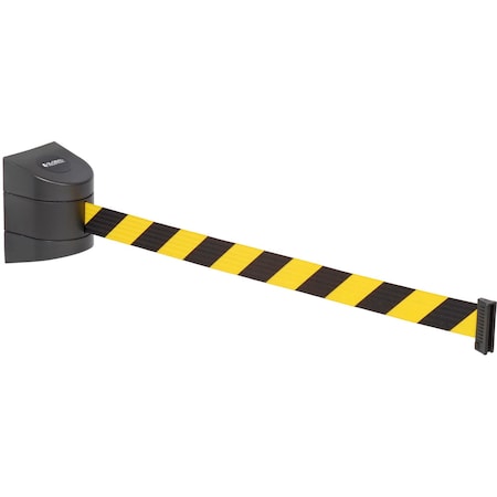Global Industrial Wall Mount Retractable Belt Barrier, Black Case W/30' Black/Yellow Belt 708412YB